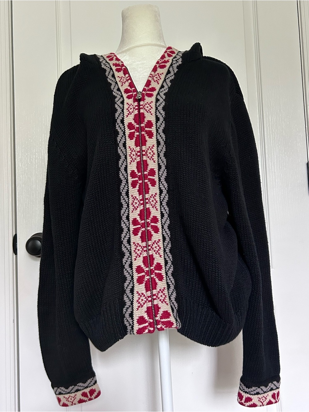 Woolrich Women’s Black Full Zip Hooded Cardigan Sweater Cotton Blend Large